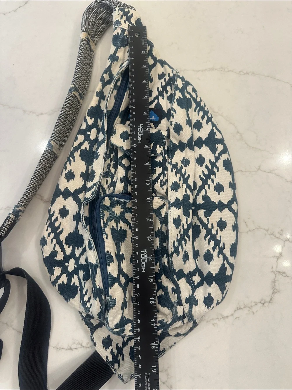KAVU Rope Original Sling Bag Cream & Teal Print Backpack Crossbody Pockets